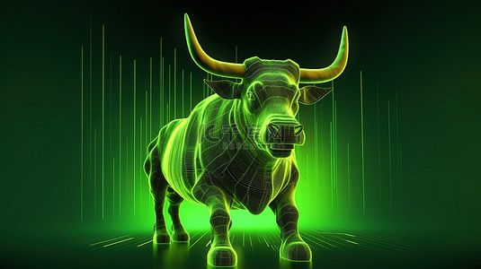 股票牛市背景图片_图表背景下绿牛商业概念的 3D 渲染