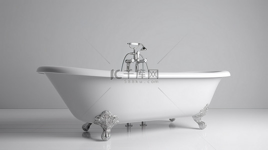 具有独立背景的白色浴缸的 3D 渲染插图