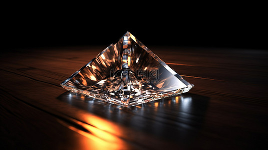 强烈的照明白色钻石折射在暗桌 3d 渲染上产生焦散光