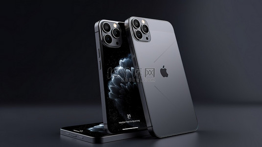 时尚的灰色智能手机样机 3D 正面和背面视图