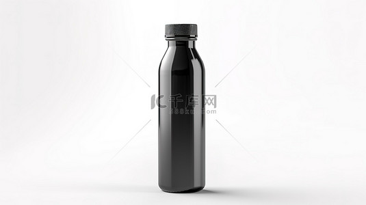 黑色塑料玻璃瓶白色背景隔离样机的 3D 渲染