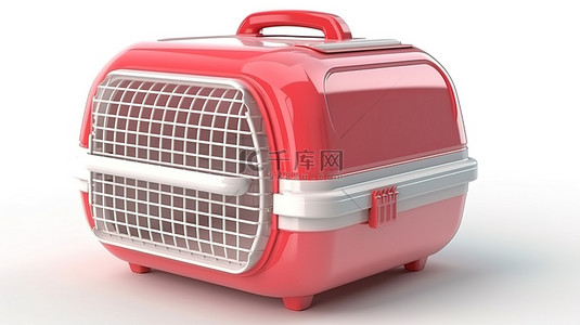 狗狗家庭背景图片_3D 渲染塑料运输盒，用于在白色背景下与宠物一起旅行