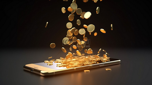 手机金背景图片_落入手机的金币投资于财务增长和储蓄