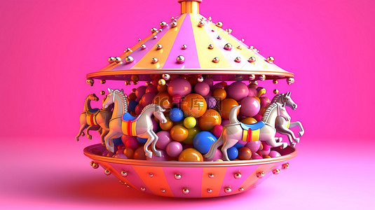 遊樂園背景图片_3d 创建的粉红色背景上充满活力的球旋转木马