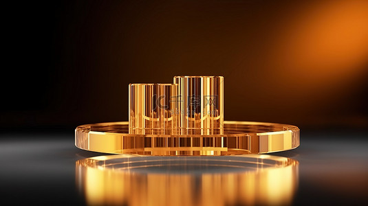 金色抽象展示台上水晶组的 3D 渲染