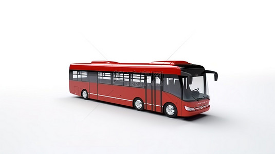 红色城市车背景图片_白色孤立背景下中型城市红色巴士的 3D 渲染