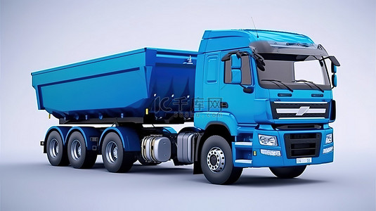 用于运输农业和建筑材料的宽敞蓝色卡车和可拆卸拖车的 3D 渲染