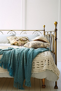 床上用品排版背景图片_这张照片显示了一张床上有两条毯子