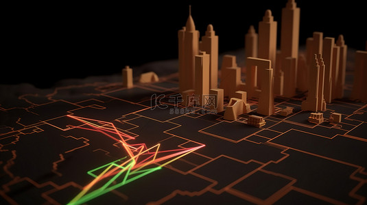 也门区块链 10 种加密货币飙升性能图的 3D 渲染