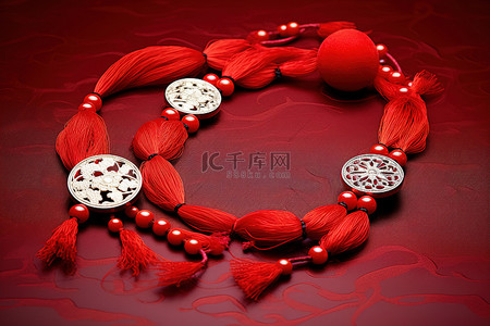 中国石头背景图片_红色石头阵列中的红丝带珠子