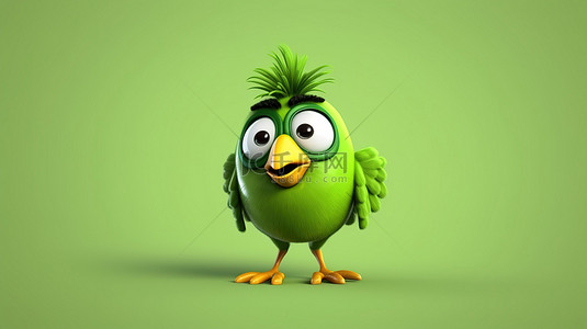 动慢搞笑动图背景图片_一只绿鸟的搞笑 3D 插图