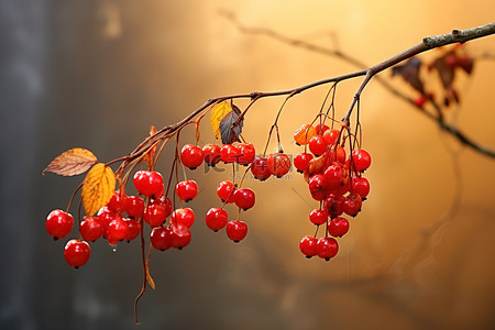 飘扬树枝背景图片_秋天飘扬，红色的浆果挂在树枝上