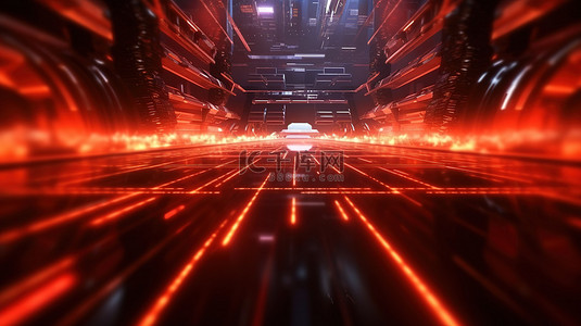 具有未来派红色激光束背景的娱乐和视频游戏概念的 3D 渲染