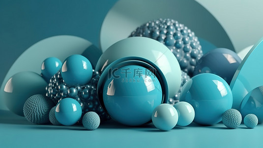 现代背景设计与几何形状抽象 3D 渲染中的球体组成