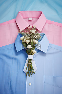 棉质背景图片_胸花旁边有两件粉色和蓝色棉质衬衫