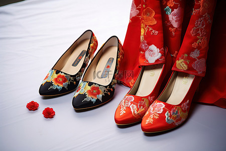 中式伴娘鞋女传统红色绣花红色服装