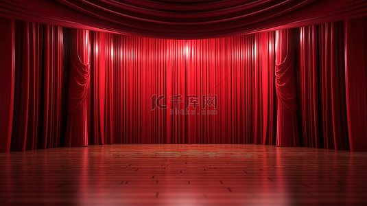 動物背景背景图片_空置剧院或歌剧舞台的 3D 渲染，带有醒目的红色窗帘