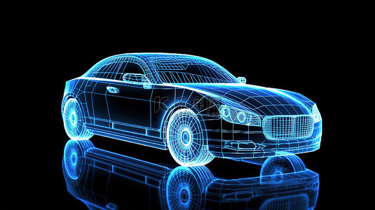令人惊叹的线框汽车全息图 3D 渲染