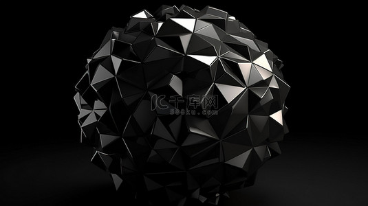 黑色地球科技背景图片_抽象 3D 渲染中的未来形状多边形黑色球体