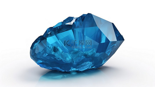 深奥的背景图片_白色背景上的蓝色水晶 3D 渲染闪闪发光的宝石，用于深奥的配饰