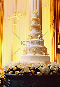 食物桌子背景图片_桌子上放着一个婚礼蛋糕