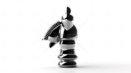 黑白棋子背景图片_白色背景上黑白 3D 插图中的颠倒国际象棋骑士