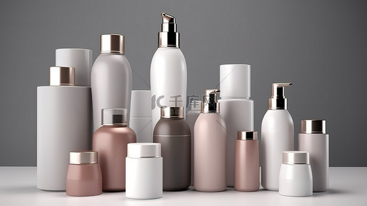 水乳护肤背景图片_使用一套 3d 化妆品瓶模板模拟您的设计