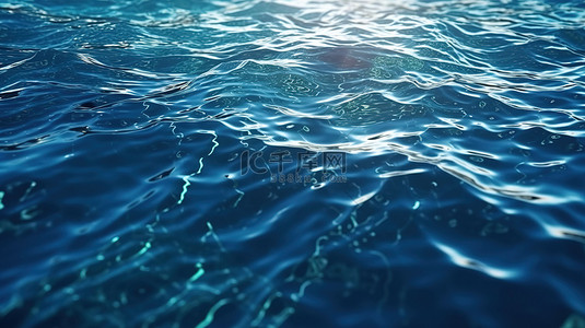 软焦点涟漪蓝色水的低角度视图描绘了海洋 3D 渲染的宁静本质