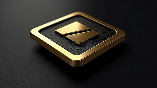 金色向下箭头图标带有黑色方形设计 ui ux 界面元素的 3d 渲染按键按钮