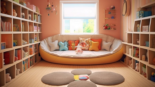 具有正交投影的儿童房间的顶视图 3D 渲染
