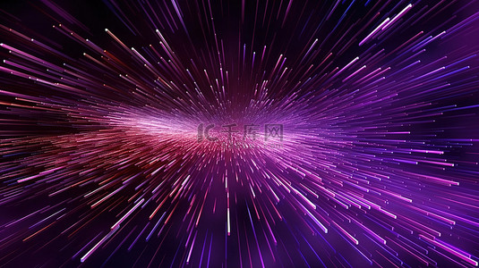 充满活力的紫色数字线在高速网络领域级联，具有几何风格的 3d 渲染大数据连接