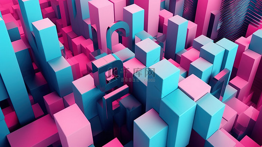 现代销售 3D 背景明亮的粉色和蓝色版式设计