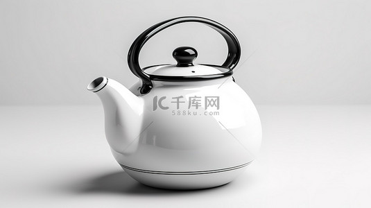 从前视图将老式单色壶茶壶作为复古厨房用具的 3D 渲染