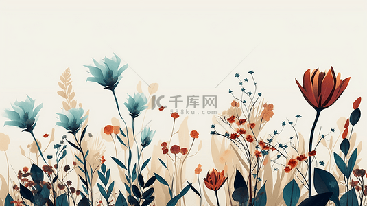 边框红色小花背景图片_花卉简约插画背景