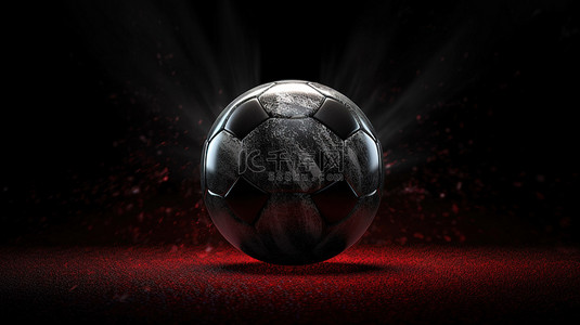 足球草地背景图片_黑色背景下体育场中足球的 3D 渲染