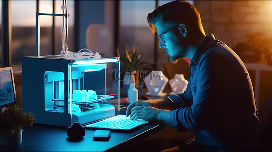 专家 3D 设计师操作最先进的专业 3D 打印机来创建创新物品