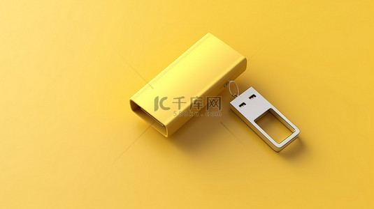 时尚简单的淡黄色 USB 闪存驱动器，带有用于文本 3D 渲染的复制空间