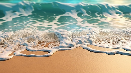 海浪滚滚到沙滩上令人惊叹的 3D 插图，带有夏日的优雅和奢华气息