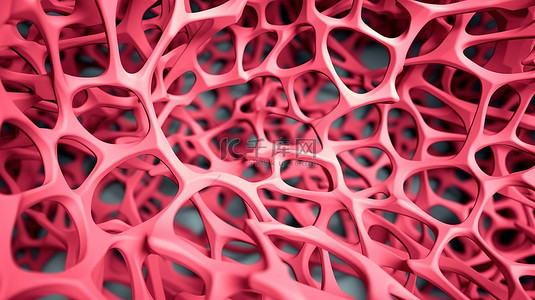 粉红色时尚背景背景图片_带有粉红色 voronoi 形状孔的渲染 3D 网