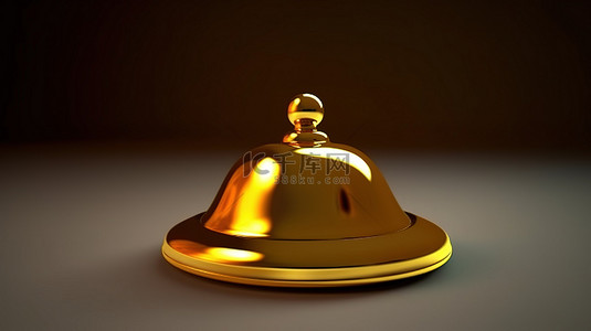 哑光金板上的金色礼宾铃 3D 渲染符号
