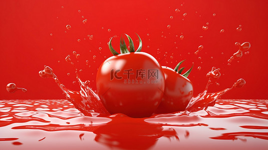 充满活力的红色背景与各种番茄调味品 3D 插图
