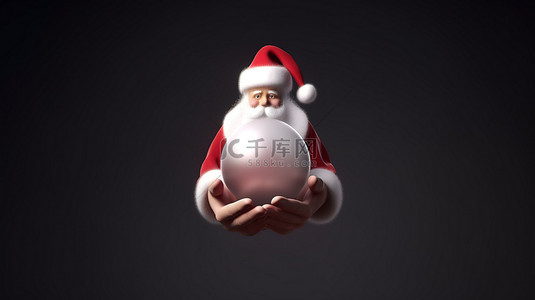 手拿圣诞球的动画圣诞老人 3d 渲染