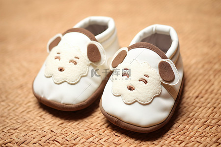婴儿鞋，配有可爱的喇嘛贴花和棕色刺绣绵羊 safafay