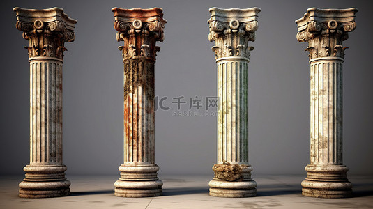 优雅的古代风格柱子，令人惊叹的高分辨率 3D