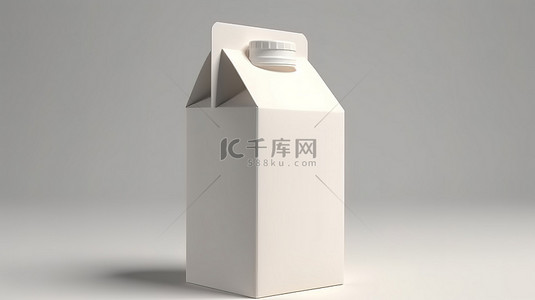 用 3D 技术创建的纯白色背景上的空果汁或牛奶纸盒