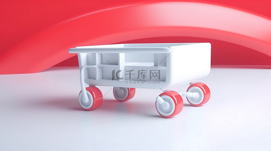 在活动背景图片_创新的营销理念 3D youtube 标志在类似设计的购物车上，具有光滑的白色表面
