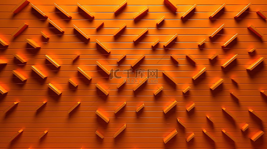 创意背景海报背景图片_3d 渲染的抽象墙上充满活力的橙色箭头