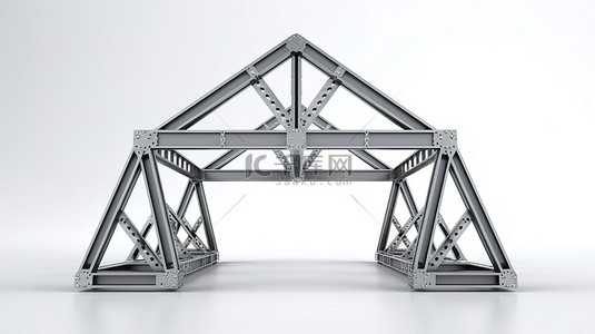 白色背景下金属桁架结构的 3D 渲染