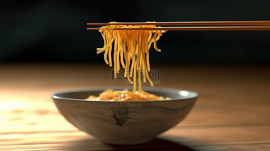 筷子背景图片_面条和筷子在 3D 渲染中飞行