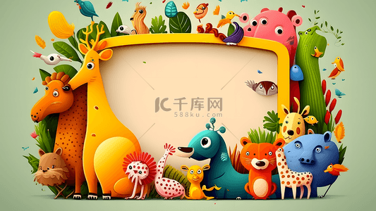 动物的圆珠笔画背景图片_动物插画可爱童趣背景